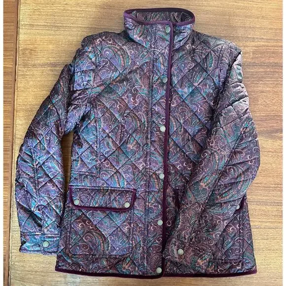 Talbots Quilted Jacket Sz XS Womens Paisley Maroon Purple Snap Zip Lightweight - Picture 6 of 10